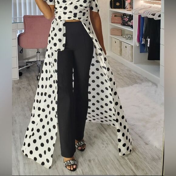 black and white polka dot puff sleeve wrap long blouse Size XS - Picture 11 of 11